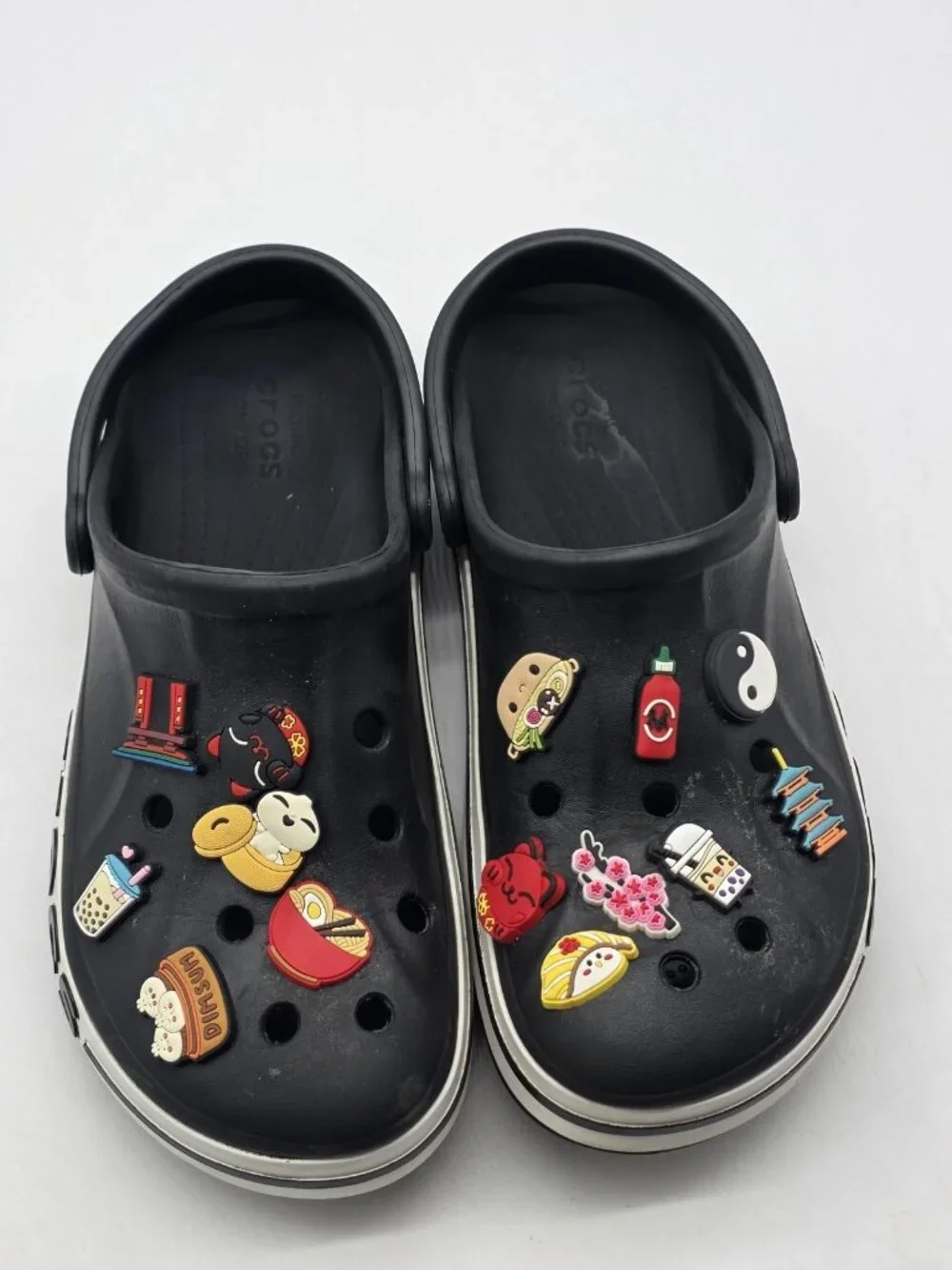 Crocs Clog Shoes Mens Size 9 Black Jibbitz Slip On Sandals Stains Comfort Casual - Picture 3 of 12